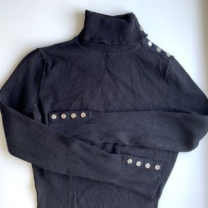 White House Black Market turtle neck sweater, fitted, stretch, metal details, M.